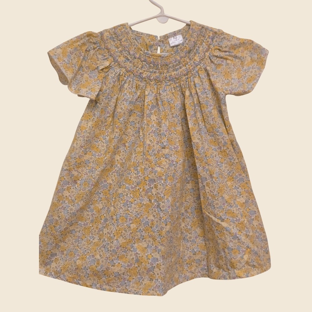 Boutique Girls Floral Smocked Cotton Dress Flutter Sleeve Ditsy Print Size M